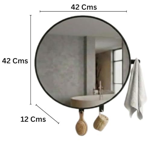 Image of CIPLA PLAST Pearl Round Bathroom Mirror Cabinet with Towel Holder | Wall-Mounted Modern Design Cabinet with Storage | Moisture-Resistant Bathroom Organizer with Toothbrush Holder (Black)