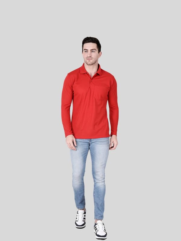 Image of Full Sleeve Men's Polo T-Shirt | Regular Fit, Soft & Breathable Cotton Blend Fabric | Classic Polo Collar, Casual & Office Wear | Available in Sizes M to 6XL, Multiple Colors