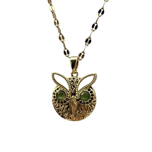 Collier hibou pour femmes avec pendentif émail œil vert et chaîne à maillons