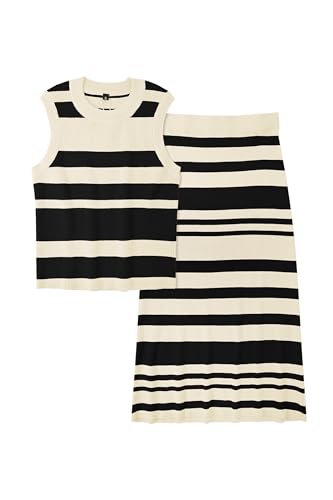 Image of Arach&Cloz Women's Non See Through 2 Piece Sets Tank Top and Midi Skirt Knit Outfits