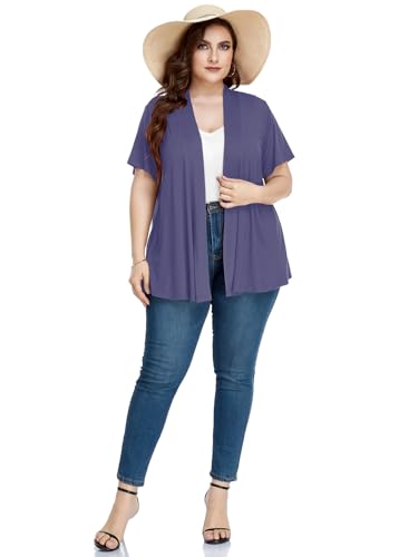 Image of LARACE Short Sleeve Cardigans for Womens Summer Tops Casual Plus Size Open Front Lightweight Cover Up