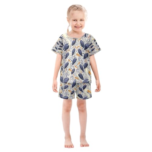 Pajama Sets Short Sleeve Birds Pattern Print Design Soft Cotton Summer Sleepwear 2 Piece PJS Size 5-14T4