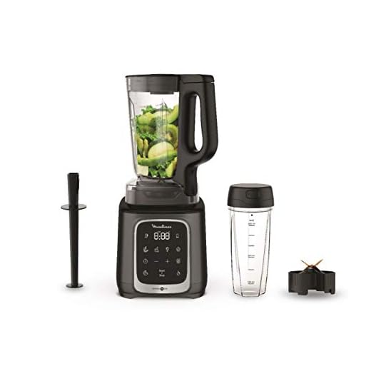 Moulinex InfinyMix LM91HD Batidora de vaso, 5 programas + manual, jarra Tritan sin BPA 1.75 L + botella para llevar Tritan 600 ml, libro 50 recetas, smoothies, helados, picar hielo, 1600 W
