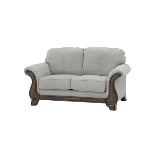 Image of Royaloak Amber Fabric Sofa 2 Seater | Soft Grey Upholstery with Thick Cushions | Designer Wooden Arm Panels and Wood Finish Skirting Legs | 2 Seater Sofa with Super Soft Cushions for Comfort