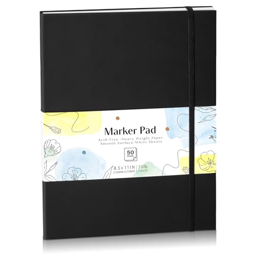 50 Sheets Hardcover Marker Paper Pad 8.5x11in Alcohol Marker Paper Sketch Pad 73lb/120gsm Heavyweight Spiral Sketch Book Painting Coloring Drawing Book for Beginners Artists Ideal Gift