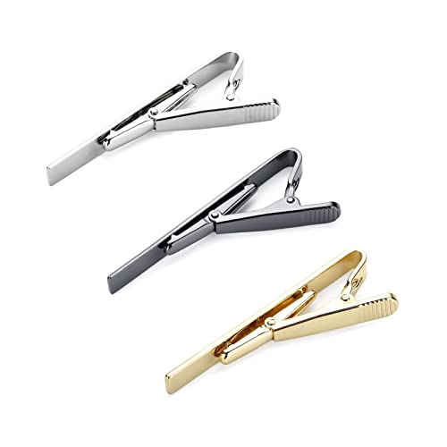 Tie Clip 3 Pcs Black Silver Gold Classic Tie Clips for Men Suitable for Wedding Anniversary Business Father's Day Gifts and Daily Life3