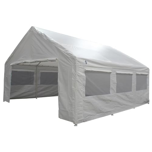 King Canopy 18-Feet by 20-Feet Enclosure Sidewall Kit w/Flaps for Canopy, 2 Sides w/Screen, 2 Zippered Ends, 50 Ball Bungees, 180 GSM polyethylene, Fits 17-Feet 9-Inches by 20-Feet Frames, White