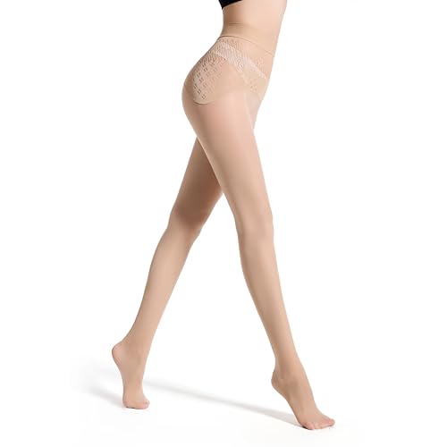 Image of Frola Oil Shiny Stockings Pantyhose 360Seamless Crotch High Waist Smooth Tights for Women (Medium, Nature-Hollow)