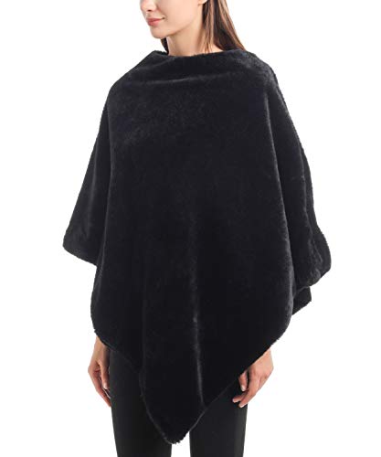 LA CARRIE Women's Faux Fur Poncho Cape Shawl Winter Warmer Open Front Blanket Wrap