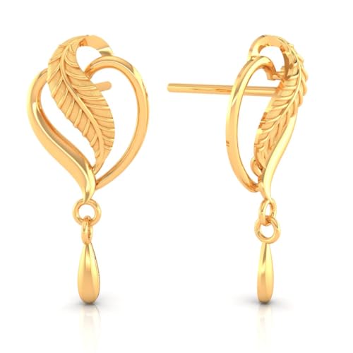 Image of P.C. Chandra Jewellers Womens 22KT (916) Yellow Gold Heart Drop Earrings With Leaf Accent And Drop Dangle - 0.9 Grams