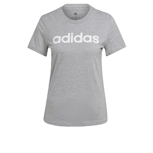 Adidas Femme Essentials Slim Logo Tee, Medium Grey Heather/White, XS