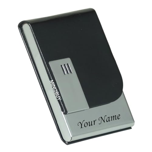 Image of Engraved Your Name Customized On Vertical Card Holder -Luxurious Unisex Design-RFID Blocking Stainless Steel 1 x 10 x 6 cm for Credit|Debit|ATM|Business Visiting Corporate Gift (Black-PTI)