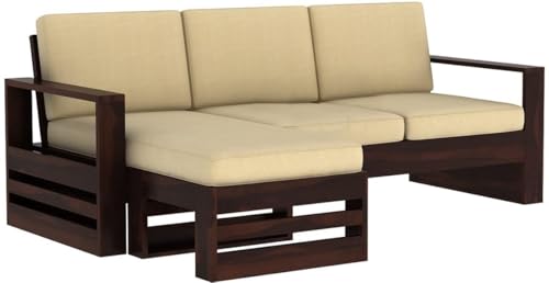 Image of Sheesham Solid Wood L-Shape Sofa for Living Room (L-Shape) (Mahogany 1)