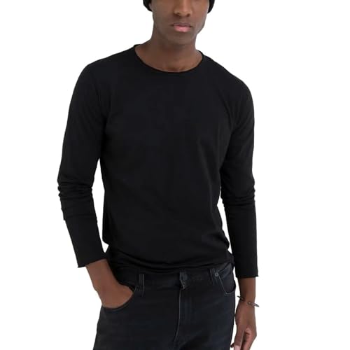 T-shirt Replay homme manches longues col rond noir en coupe droite regular XXL