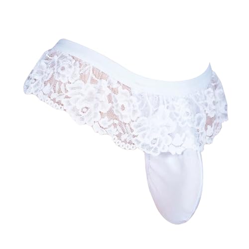 Mens Sissy Skirt Lace Thong Briefs Sexy Lingerie Crossdressers Underwear Panties with Pouch