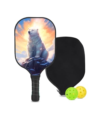 KUAVETO Set Paddle Pickleball in fibra di carbonio, tutto il divertimento fai da te che puoi divertirti con il motivo Polar Bear-BI701 Custom Made Honeycomb Polymer Core - include 1 pagaia, 2 palline