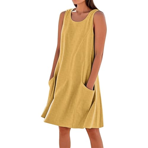 Robe d'été légère sans manches à col rond avec poches invisibles