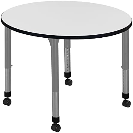Regency Kee 36 in. Round Height Adjustable Mobile Classroom Activity Table- White & Grey Base