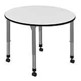 Regency Kee 36 in. Round Height Adjustable Mobile Classroom Activity Table- White & Grey Base