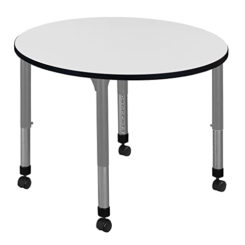 Regency Kee 36 In. Round Height Adjustable Mobile Classroom Activity Table- White & Grey Base #TOP14