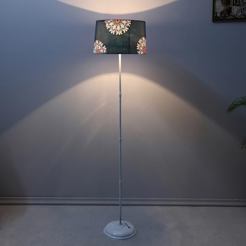 Image of tu casa White Metal-Iron Base Foldable Floor Lamps with French Floral Print & Satin Shade for Bedroom, Living Room, Lounge, Office Area, Gifting Without Bulb for Home Decoration (Height - 57 inch)