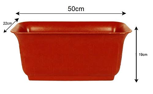 Image of Window Rectangular Plastic Flower Pots with Bottom Tray, Red, 20 Inch, 4 Pieces (1 Small Pot Free) Make Garden, Vegetables, Indoor /Outdoor Pots Lightweight, Uv Resistant, Durable