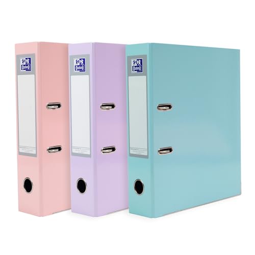 Oxford A4 Lever Arch Files 3 Pack of Pastel Glossy Filing Folders