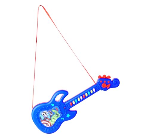 Image of Marvel Avengers Theme Musical Guitar for Kids - Superhero Electric Toy with Lights & Sound, Battery Operated Junior Rockstar Guitar, Red Musical Instrument for Boys & Girls Age 3+ Years