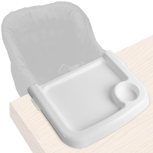 Image of LuQiBabe Universal Fit Baby Dining Tray for Hook-On Chair - Portable Feeding Tray for Clip-On Fast Table Chair, Ideal for Toddler, Perfect for Restaurant, BPA Free Plastic - White