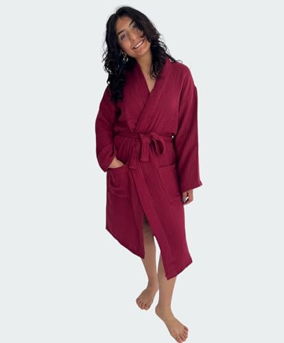 Image of Muslin Bathrobe - Cotton Gauze Robe for Women and Men - Lightweight Breathable Summer Kimono - Boho Spa /Maternity Robe
