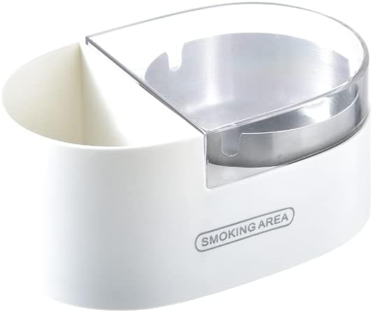 Wall Mounted Smokeless Outdoor Ashtray - Desktop Ashtray with Lid，Suitable for Indoor,Bedroom,Hotel,Bathroom,Office,Ktv,Garden,Corridor (White+Transparent)