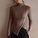 NATHGAM Women's Short Fuzzy Base Layer Winter Lined Mock Neck Long Sleeve Tops Slim Fit Thermal Underwear Fashion Fall Outfit Khaki