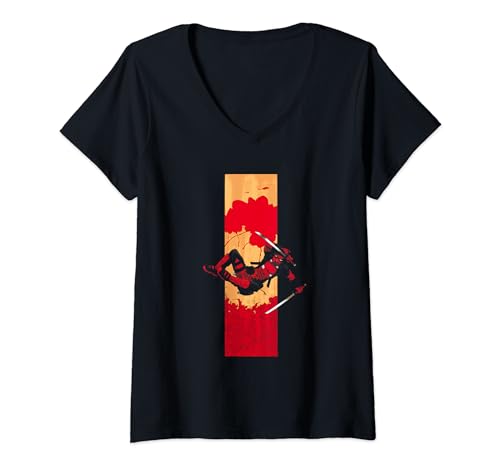 Womens Deadpool Blood Strip V-Neck T-Shirt