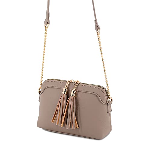 V+BENIE Tassel Small Crossbody Bag with Chain Strap Small Purse Handbags for Women, Taupe3