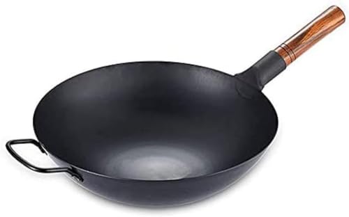Wok de hierro hecho a mano con mango auxiliar y base plana 34cm miniatura 6