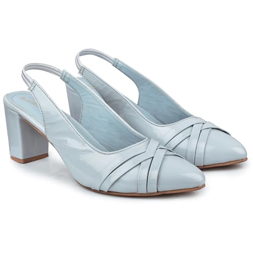 Image of Classic Closed Pointed Toe Mid Block Thick Heel Slingback Pumps for Women Signora105| Glitter Fabric Dress Shoes | Wedding Party | Evening Trendy Signora105