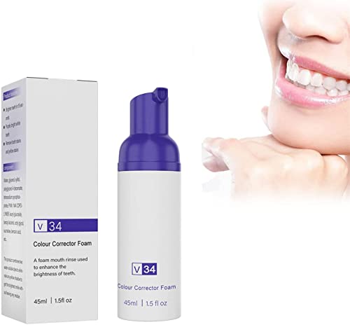 V34 Colour Corrector Foam,Purple Teeth Brightening, Colour Corrector Toothpaste,Teeth Whitening Booster,Tooth Stain Removal, Cancel Yellow Stains,Make Your Smile More Beautiful . (1 Pcs) Cover
