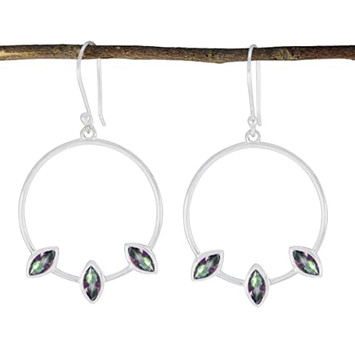 Boucle d'oreille en argent 925 grand format hypoallergénique quartz mystique