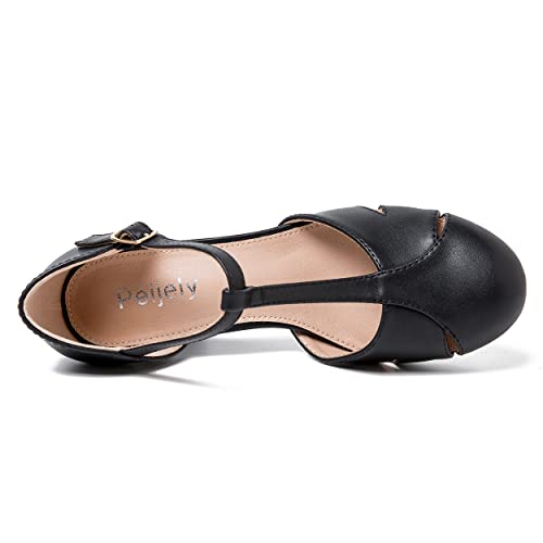 Womens T Strap Mary Jane Shoes Chunky Block Heel Cut Out Ankle Strap Buckle Dress Dance Pumps4