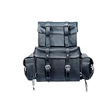 DealzCT Genuine Leather Motorcycle Sissy T Bar Bag - Weather Resistant Motorcycle 4 Piece Luggage Bag with Multiple Storage Compartments, Adjustable Mounting Rig, Removable Rain Cover (Black)