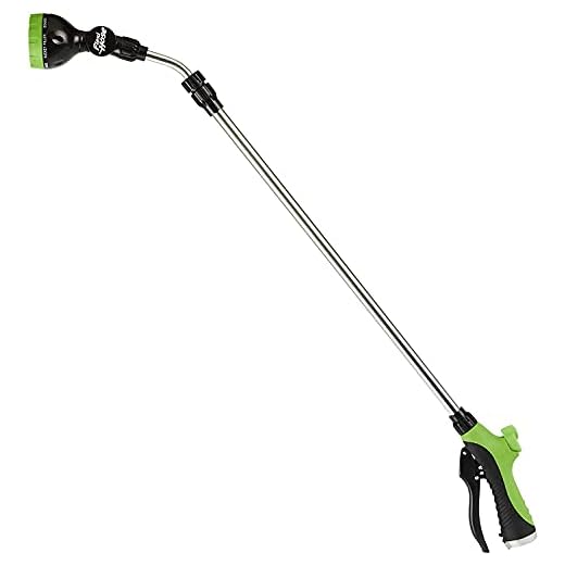 Flexi Hose Green Water Wand with Pivoting Head - A Heavy-Duty Front Trigger Telescoping Watering Wand - 7 Spray Patterns - ON/OFF Thumb Control - Water Plants, Wash Cars, and Shower Pets