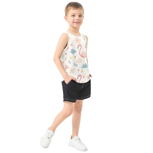 Bolaz Boys Athletic Quick Dry Tank Top Sleeveless Workout T Shirts Age 11-15,Flamingo Flower Cloud Pattern4
