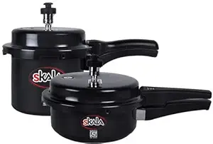 Skala Hard Anodized | Combo Pack Of | 2 ltr Pressure Cooker + 2 ltr Sub-Junior Pressure Pan (Non - Induction Base) | Pack of 2 | Gas Stove Compatible | cookware gift set | gift items | Black