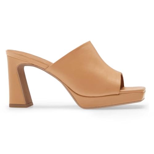 Image of Womens Platform Chunky Heels Mules Square Open Toe High Heeled Sandals Slip On Slides Dress Shoes