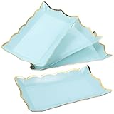 VICASKY 4 bandejas rectangulares azules para postre, de papel, resistentes, para fiestas, bodas, cumpleaños, uso en interiores y exteriores, apilables, diseño funcional