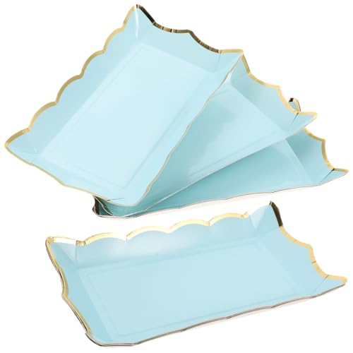 VICASKY 4pcs Blue Rectangular Dessert Trays Sturdy Paper Serving Platters for Parties Weddings Birthdays Indoor Outdoor Use Stackable Functional Design