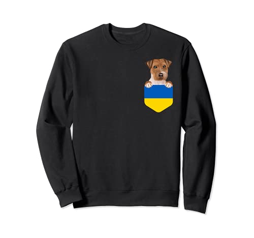 Ukraine Flag Russell Terrier Dog In Pocket Sweatshirt, Black
