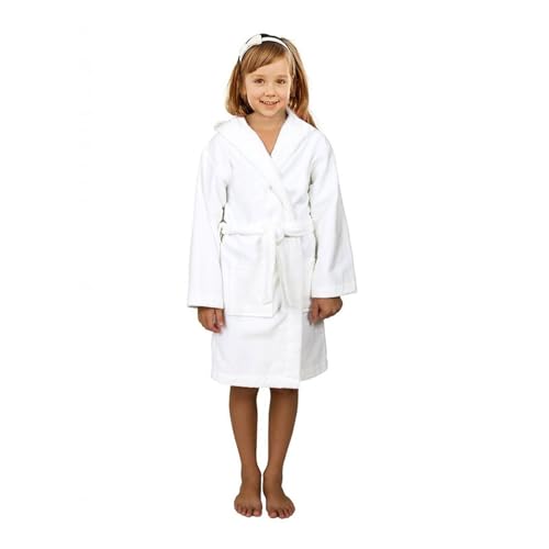 Stars and Stripes Kids 100% Terry Cotton Quick Dry Luxury Hooded Bathrobe Dressing Gown Soft Hood Pocket Baby Robe Towel(White, YLarge)