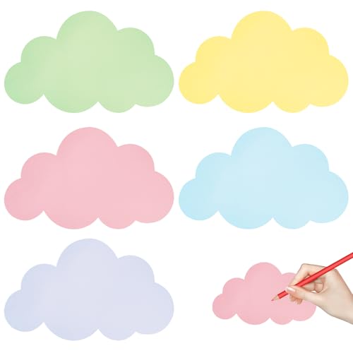 50 Stück Wolken Moderationskarten Set 14x23cm Moderationskarten Wolke Präsentationskarten 5 Farben Bunt Blanko Lernkarten für Schule Büro Präsentation Scrapbookingpapier mit Wolkenmotiv