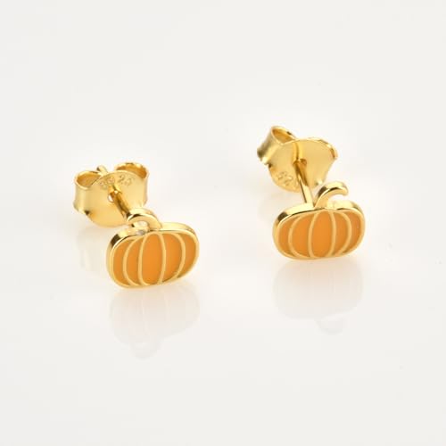 Cute Pumpkin Tiny Small Stud Earrings 925 Sterling Silver Cartilage Tragus Hypoallergenic Enamel Studs Earring Dainty Halloween Thanksgiving Autumn Fall Party Jewelry Gifts for Women Daughter4